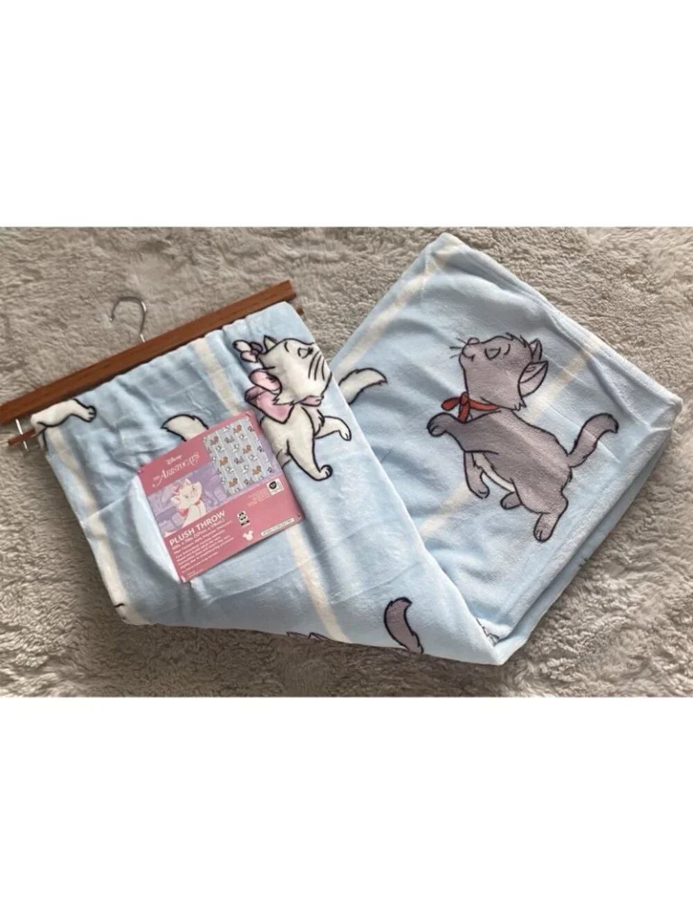 Disney The Aristocats Marie Toulouse & Berlioz Blue Soft Throw Blanket 50”x70”